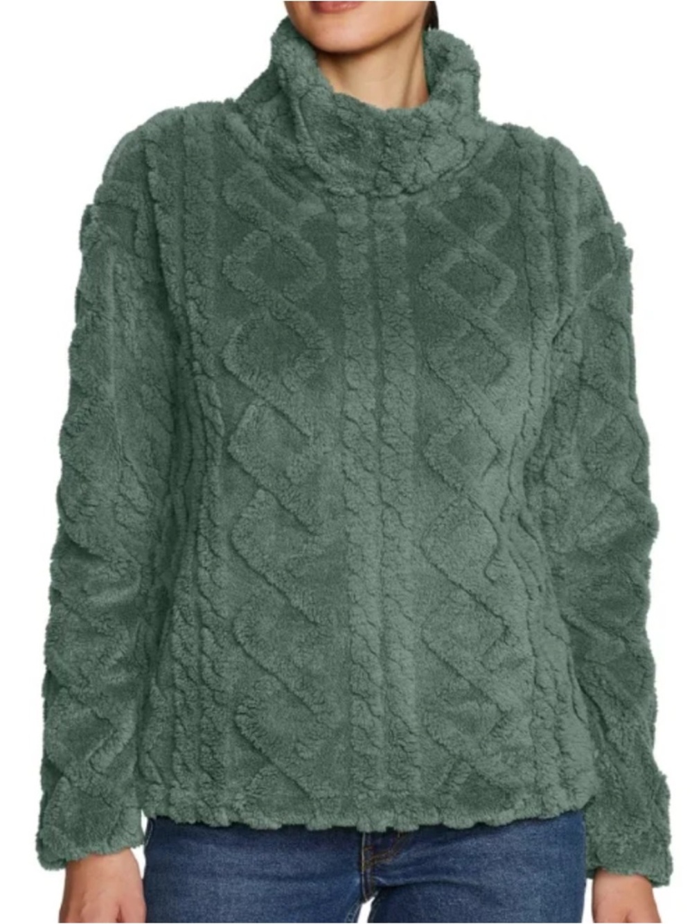 Eddie Bauer Womens Fuzzy Pullover Fleece‎ Sweater Green Small S